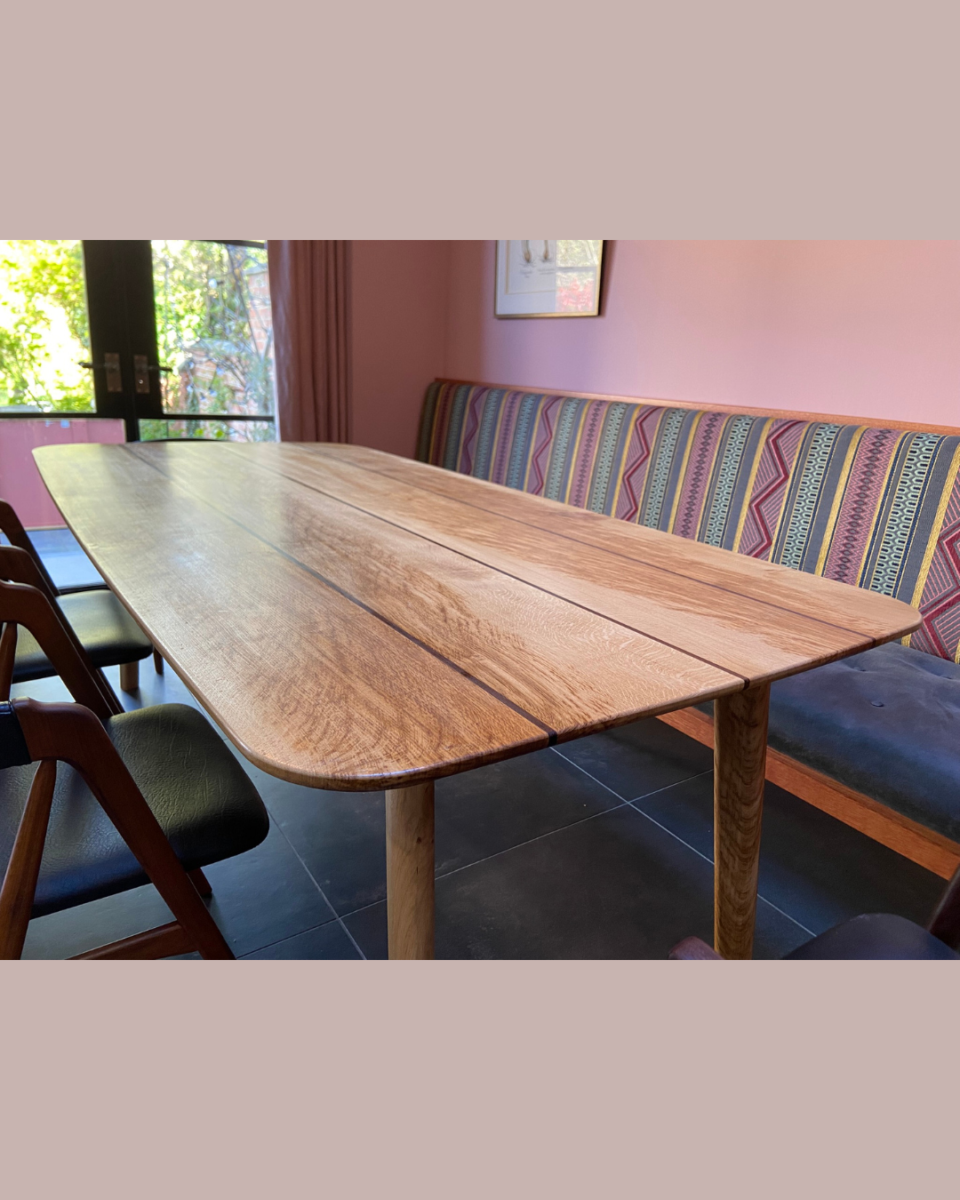 Mid Century Modern Brown Oak &amp; Petrified Bog Oak Dining Table