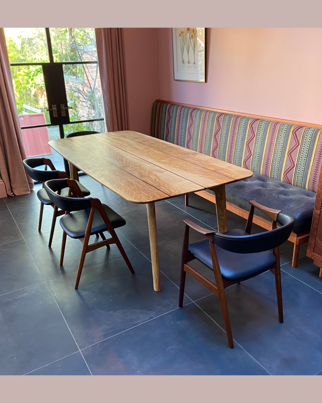 Mid Century Modern Brown Oak &amp; Petrified Bog Oak Dining Table