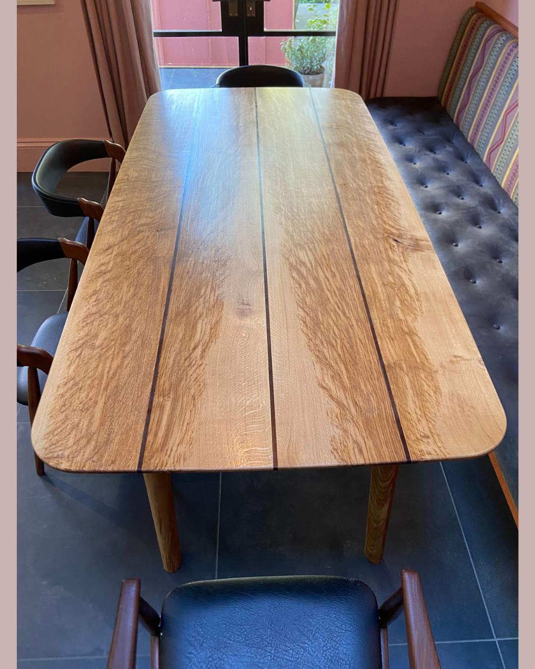Mid Century Modern Brown Oak &amp; Petrified Bog Oak Dining Table