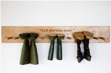 Traditional Solid Oak 15 peg Boot Peg Rack, wall-mounted, bespoke, engraved &amp; carefully handcrafted from sustainable woods in our Gloucestershire workshop, UK.