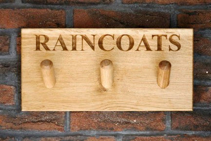 3 PEG Traditional Solid Oak Coat Peg Rail, wall-mounted, bespoke, engraved &amp; hand crafted from sustainable woods in our Gloucestershire workshop, UK. The Fine Wooden Article Company.