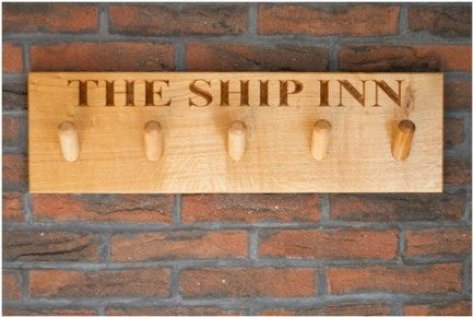 5 PEG Traditional Solid Oak Coat Peg Rail, wall-mounted, bespoke, engraved &amp; hand crafted from sustainable woods in our Gloucestershire workshop, UK. The Fine Wooden Article Company.