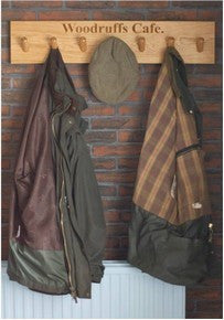 7 PEG Traditional Solid Oak Coat Peg Rail, wall-mounted, bespoke, engraved &amp; hand crafted from sustainable woods in our Gloucestershire workshop, UK. The Fine Wooden Article Company.