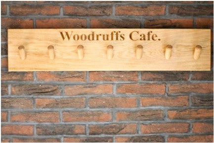 7 PEG Traditional Solid Oak Coat Peg Rail, wall-mounted, bespoke, engraved &amp; hand crafted from sustainable woods in our Gloucestershire workshop, UK. The Fine Wooden Article Company.