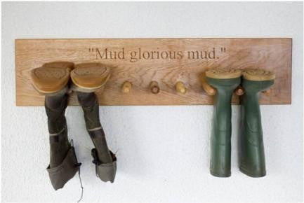 9 PEG Traditional Solid Oak Boot Peg Rack, wall-mounted, bespoke, engraved &amp; hand crafted from sustainable woods in our Gloucestershire workshop, UK. The Fine Wooden Article Company.
