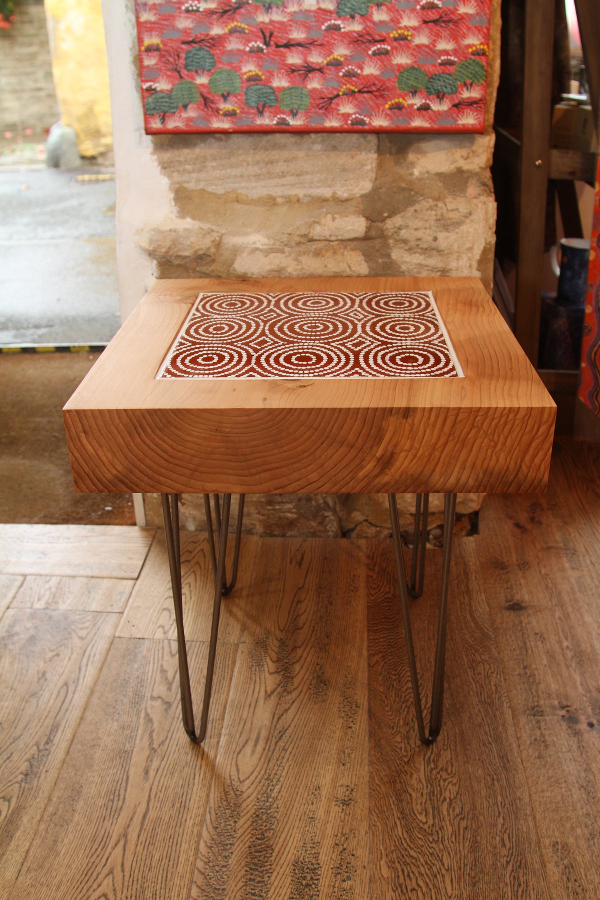 Cedar &amp; Australian Aboriginal Art Tile Coffee Table