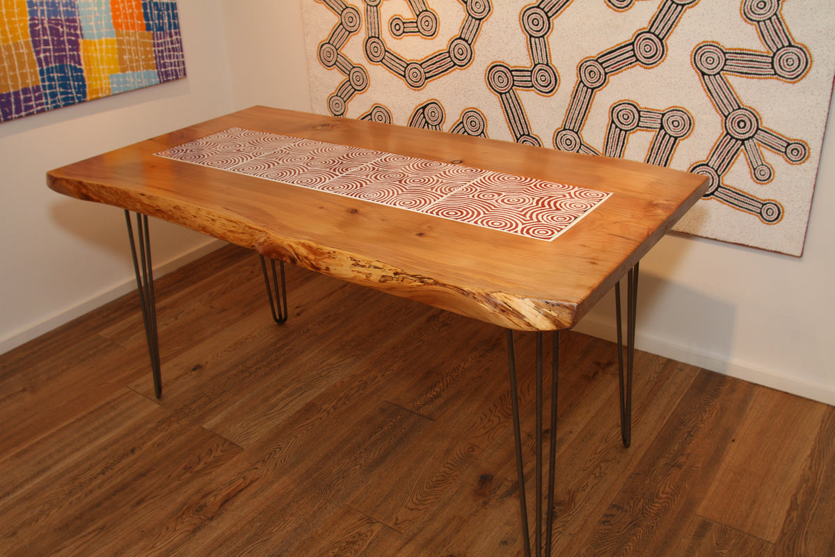 Wood Dining Table with Tiles.