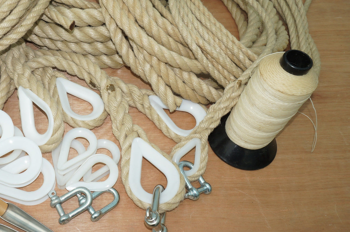 Rope: 3 Strand Hemp Style Polypropylene: (Traditional range. And Toddler swings.) 10mm , 12mm, 18mm, 22mm