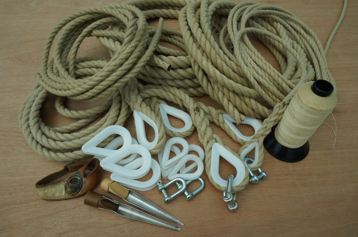 Rope: 3 Strand Hemp Style Polypropylene: (Traditional range. And Toddler swings.) 10mm , 12mm, 18mm, 22mm