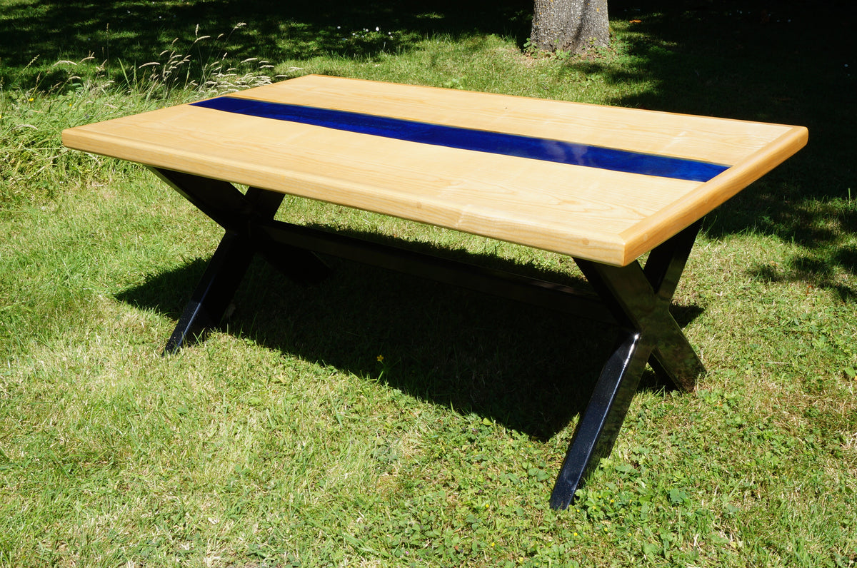 Ash River Coffee Table, with metal legs.