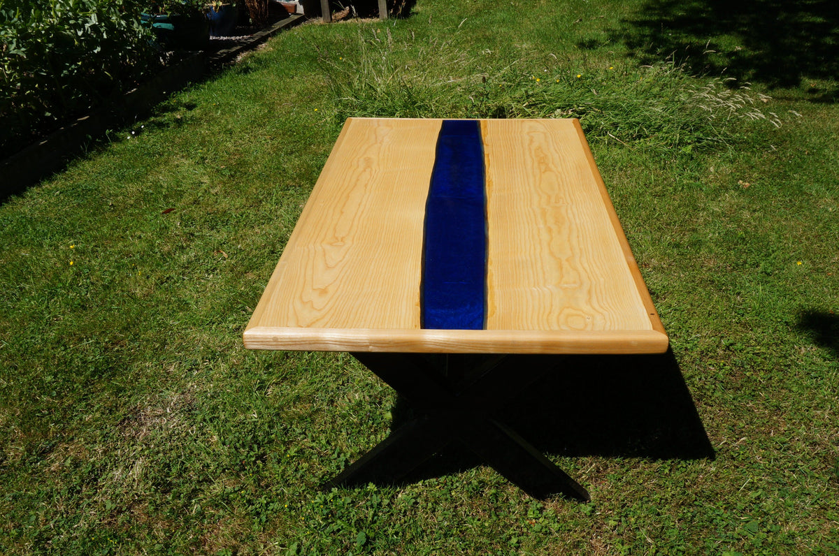 Ash River Coffee Table, with metal legs.
