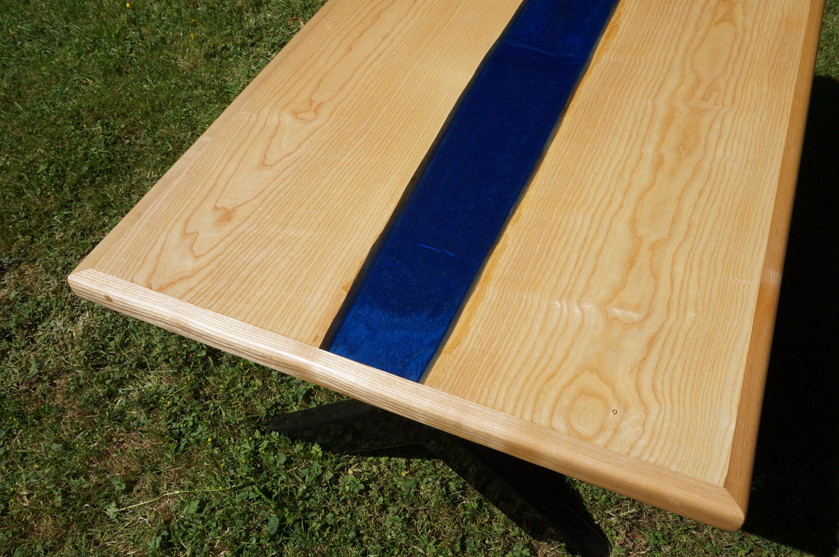 Ash River Coffee Table, with metal legs.