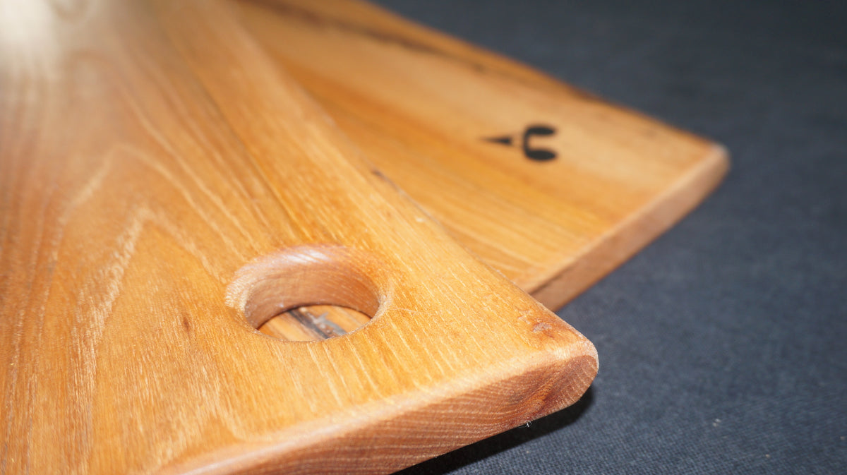 Elm Charcuterie Board. (Natural Edged with thumb hole.) 50cm x 25cm x 3cm