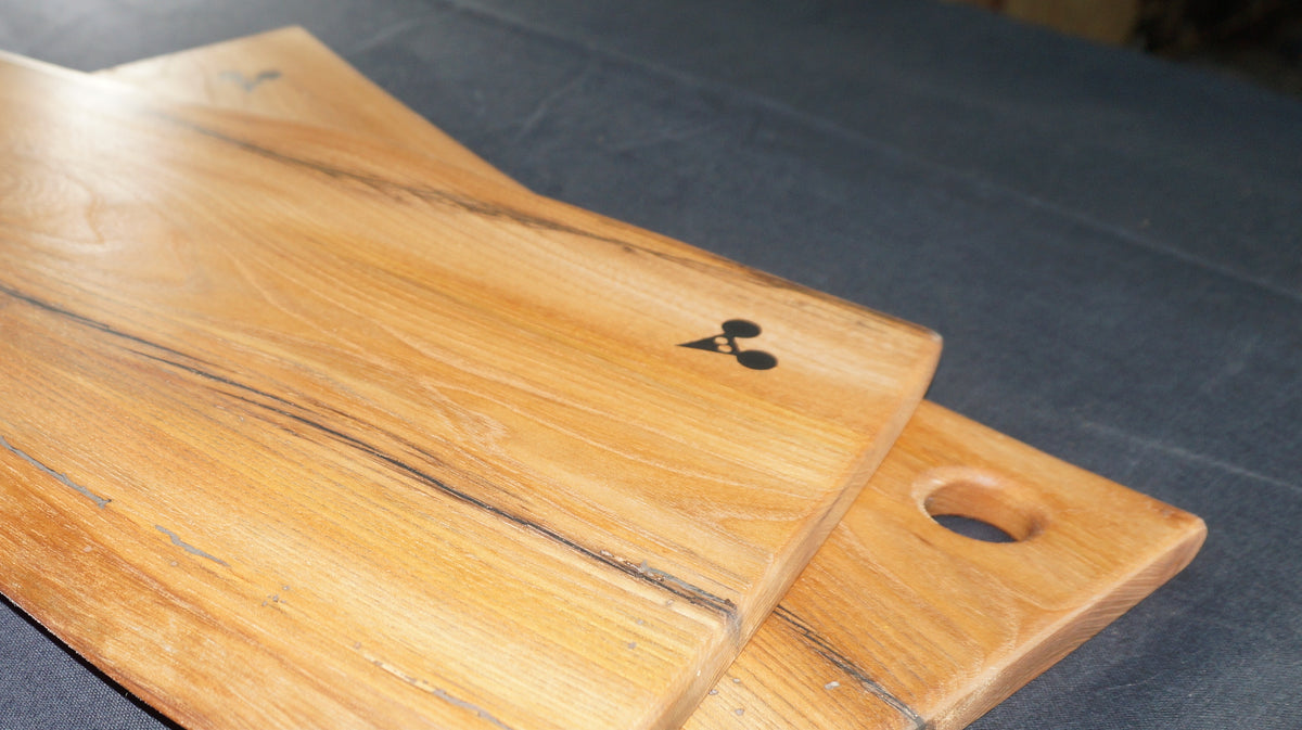 Elm Charcuterie Board. (Natural Edged with thumb hole.) 50cm x 25cm x 3cm