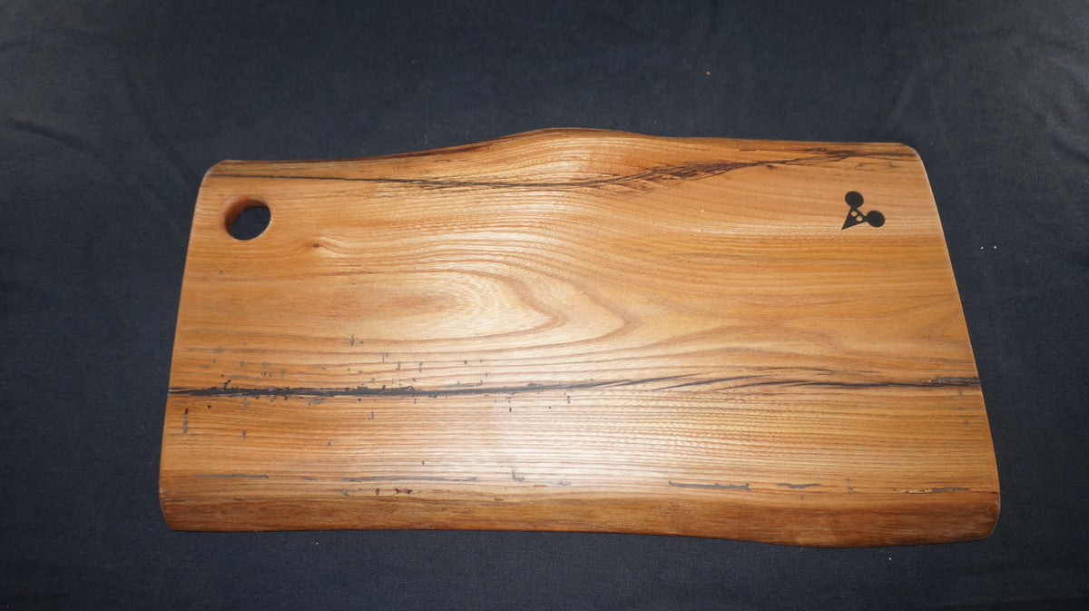 Elm Charcuterie Board. (Natural Edged with thumb hole.) 50cm x 25cm x 3cm