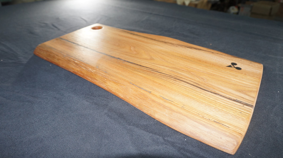 Elm Charcuterie Board. (Natural Edged with thumb hole.) 50cm x 25cm x 3cm