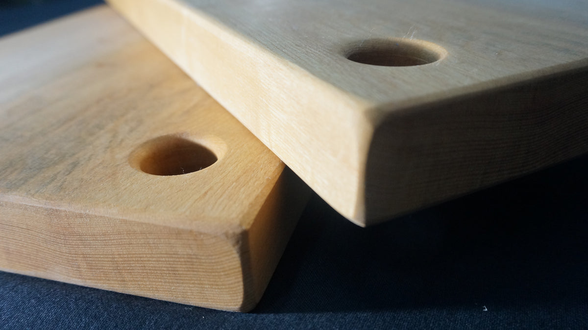 Ash Carving Board. (Natural Edged, with thumb hole.) 37cm x 25-30cm x D 4cm