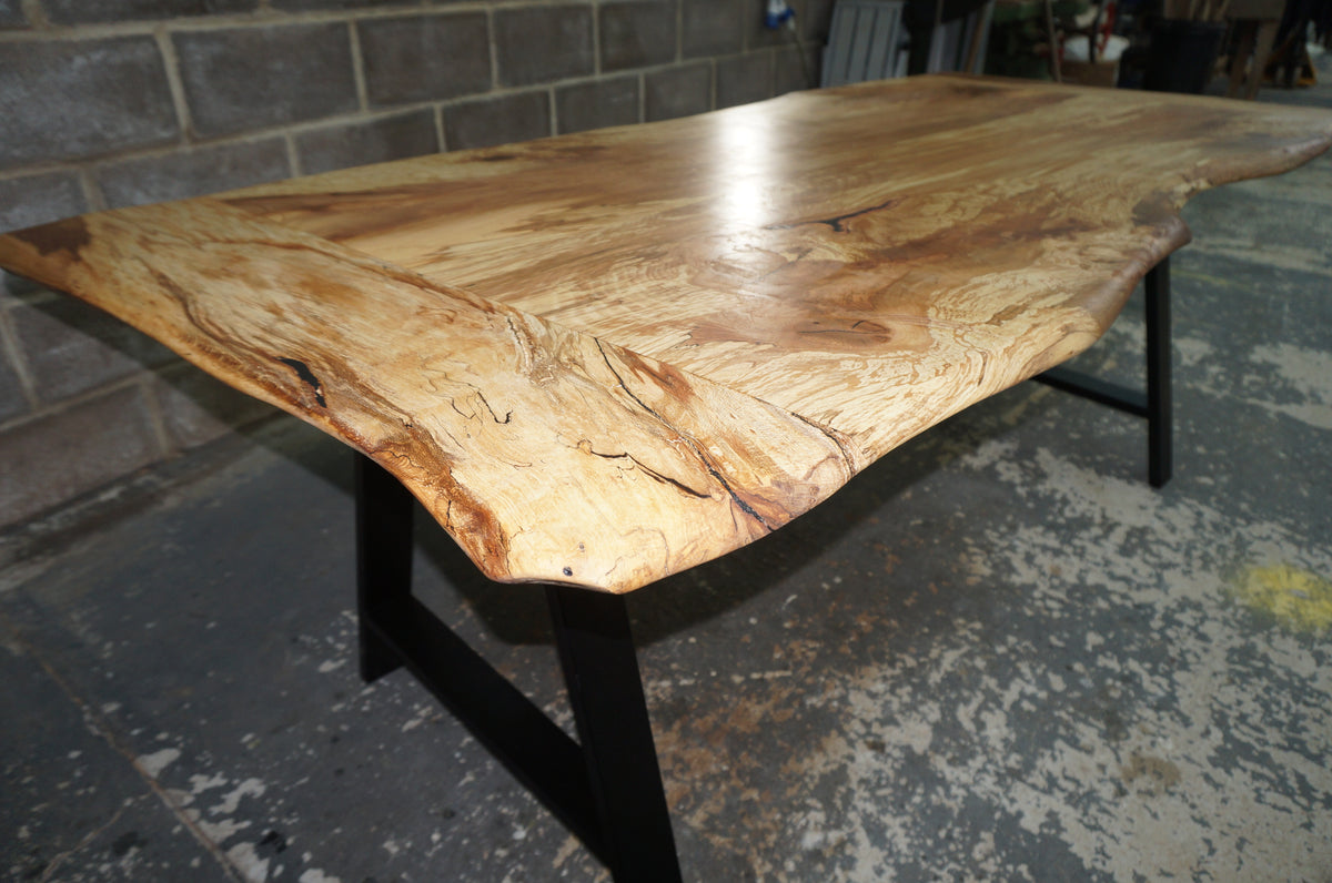 ADAM Solid English Spalted Beech Dining Table, Natural edged. 214x90cm