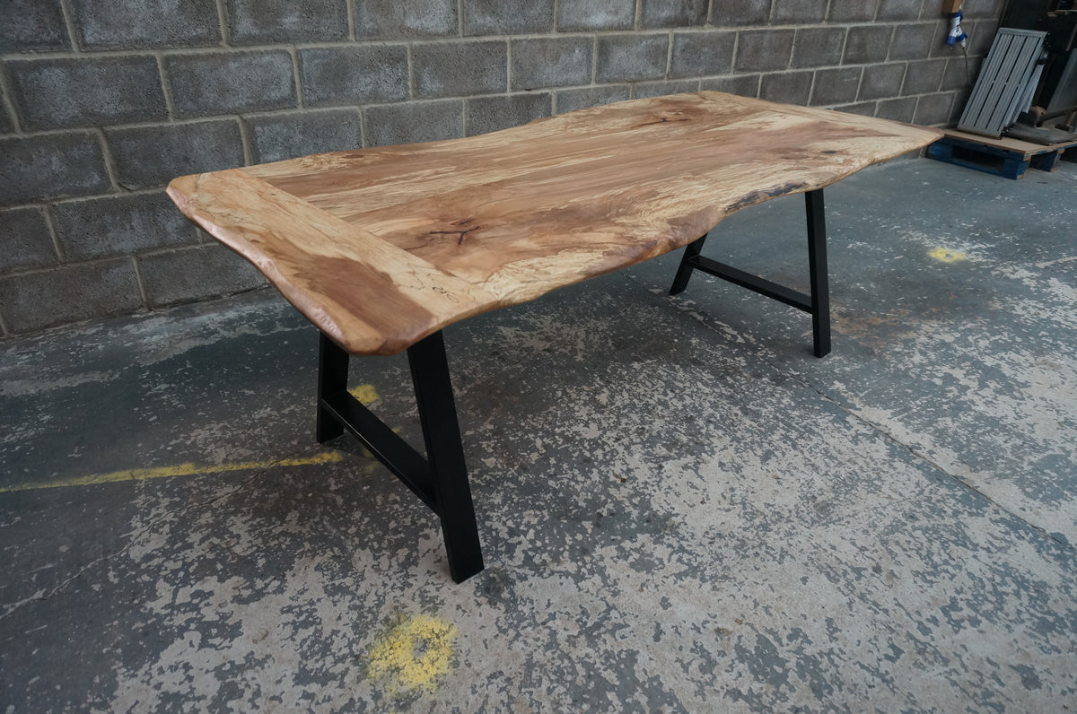 ADAM Solid English Spalted Beech Dining Table, Natural edged. 214x90cm