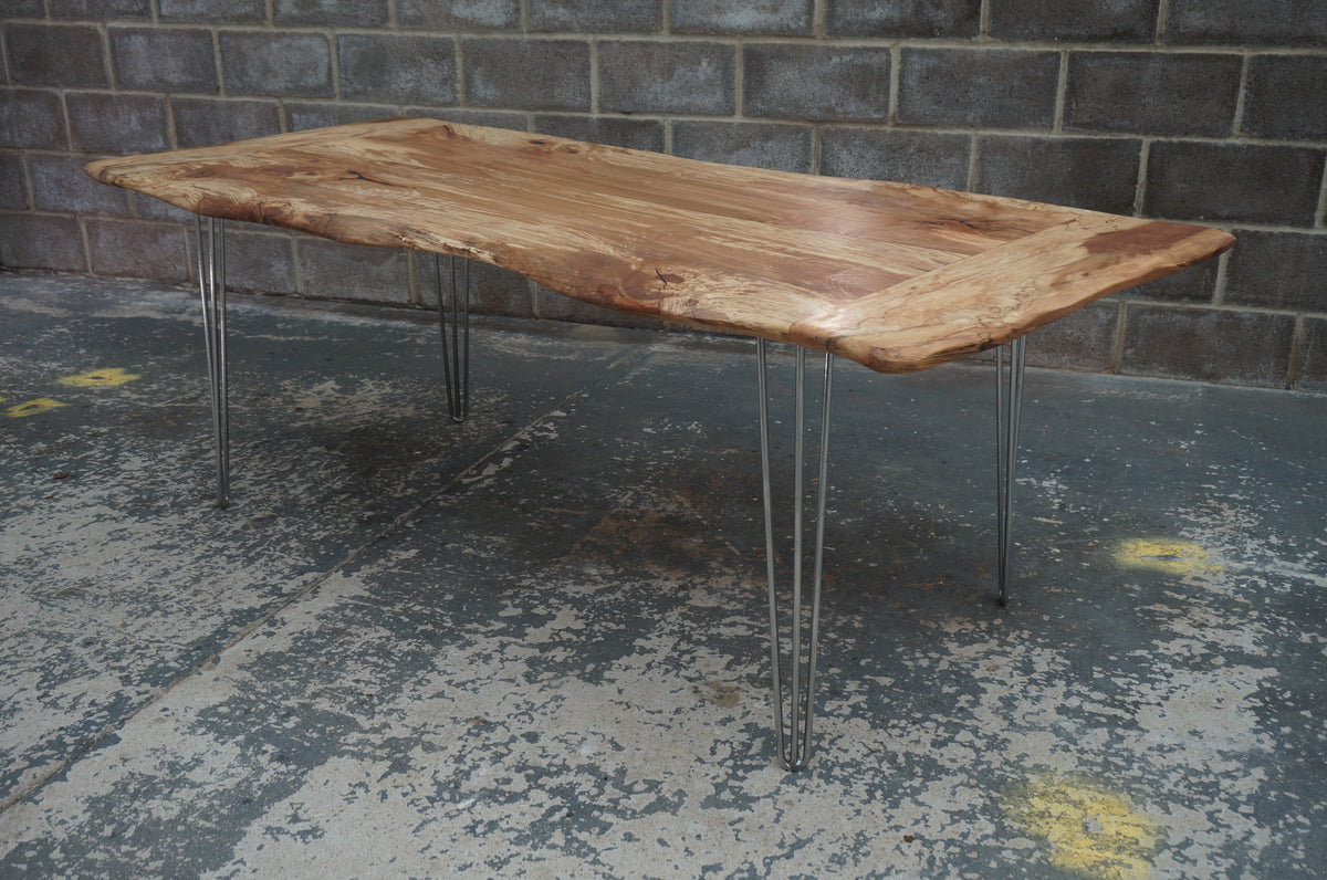 ADAM Solid English Spalted Beech Dining Table, Natural edged. 214x90cm
