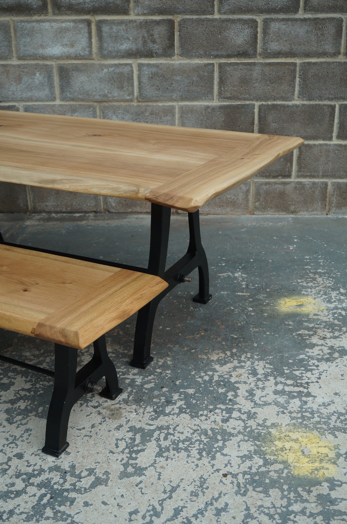 ROSS TABLE AND MARY BENCH Solid English Oak Dining Table and bench set, Natural edged.