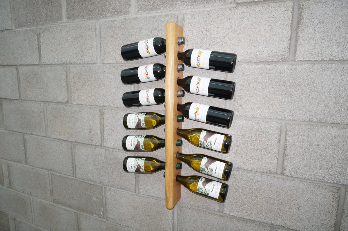 Live Edge Wall-mounted Wine Rack, Solid Oak (12 bottle)