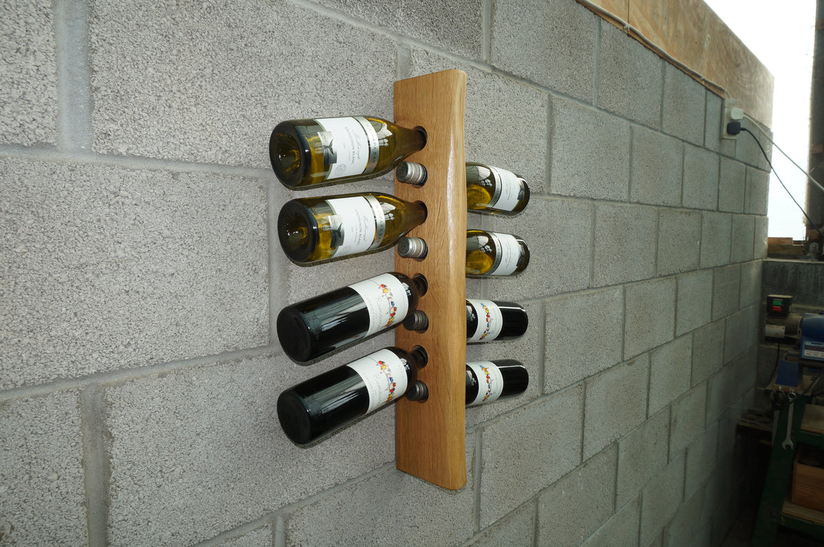 Live Edge Wall-mounted Wine Rack, Solid Oak (8 bottle)