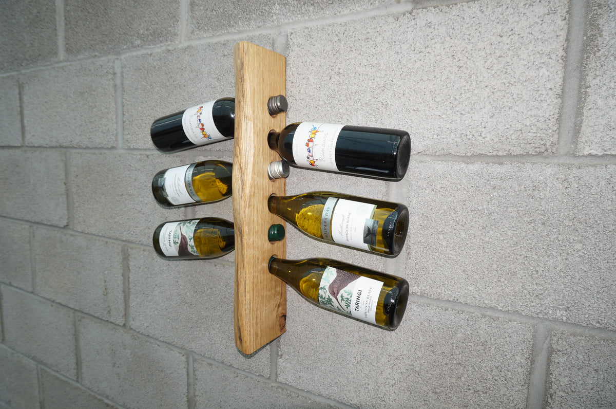 Live Edge Wall-mounted Wine Rack, Solid Oak (6 bottle)