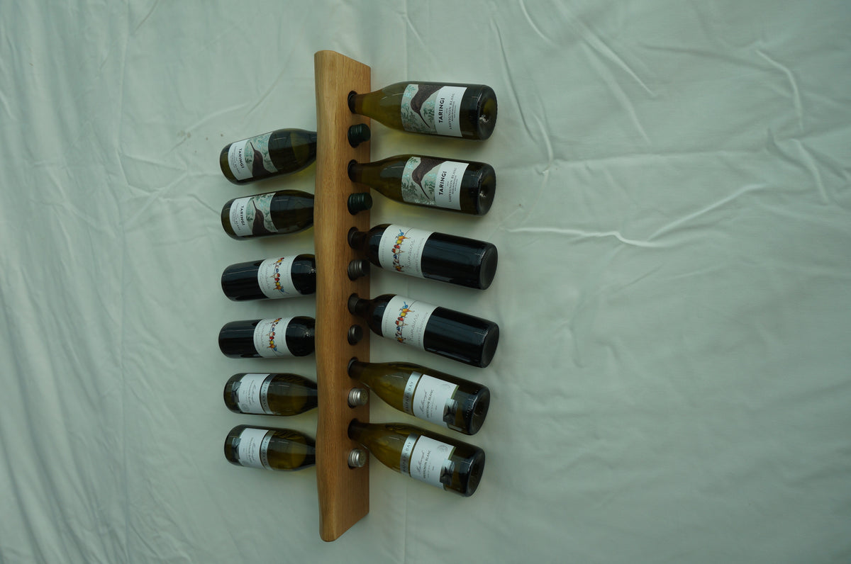 Live Edge Wall-mounted Wine Rack, Solid Oak (12 bottle)