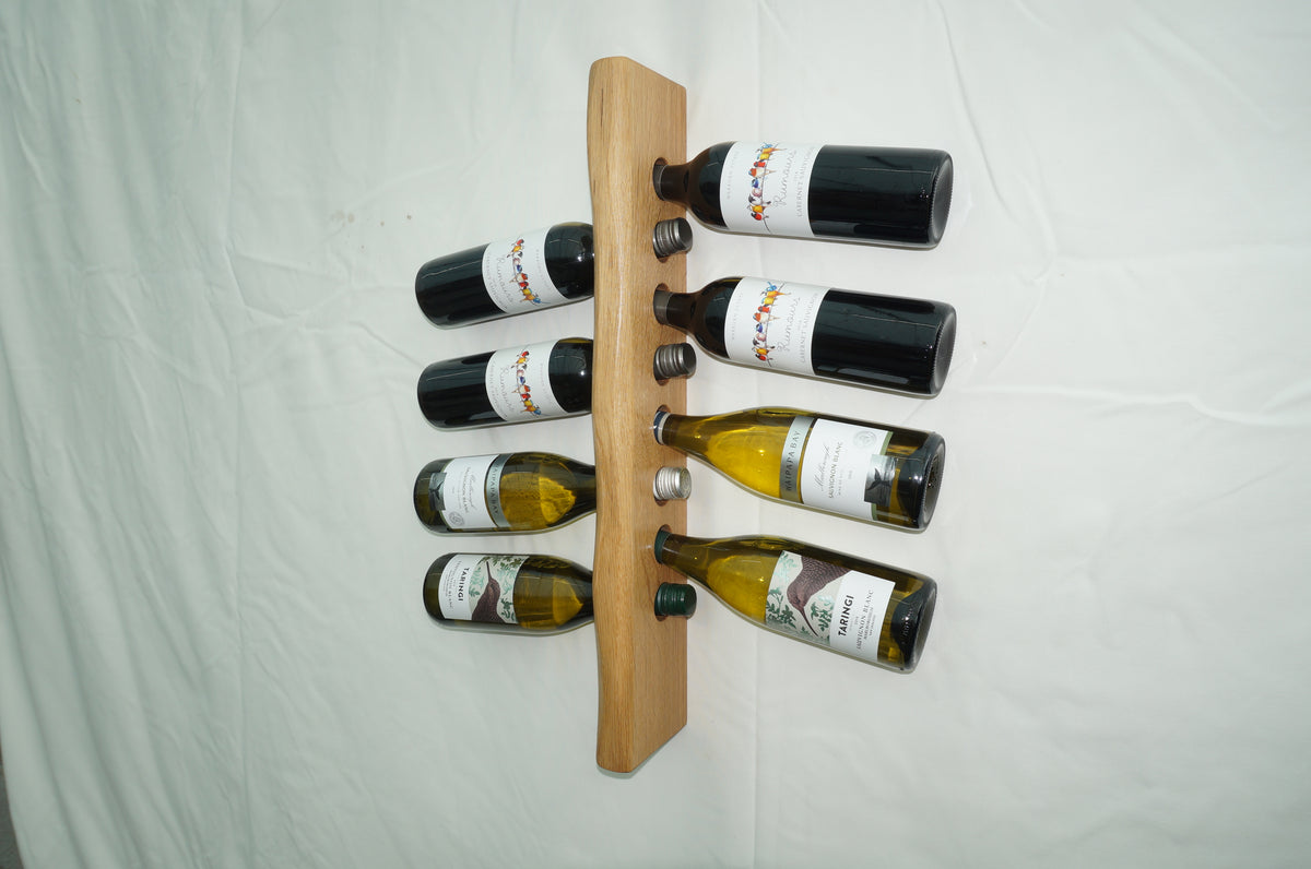 Live Edge Wall-mounted Wine Rack, Solid Oak (8 bottle)