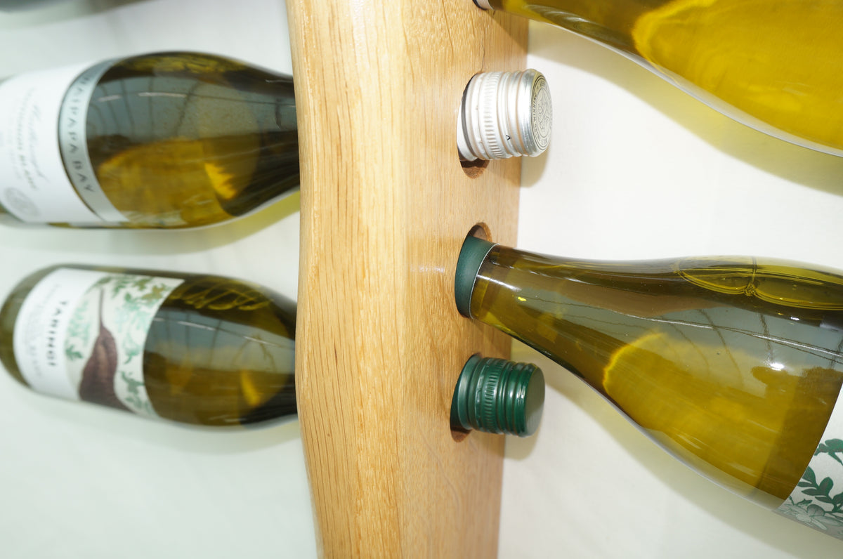 Live Edge Wall-mounted Wine Rack, Solid Oak (12 bottle)