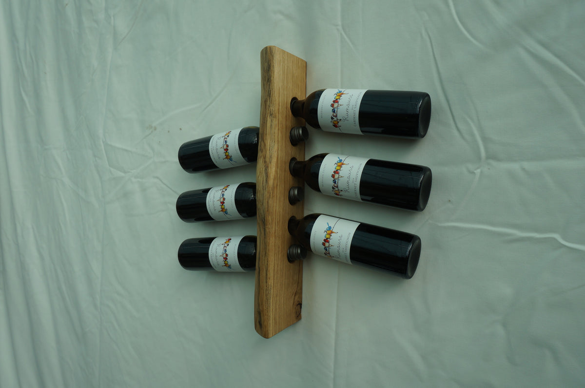 Live Edge Wall-mounted Wine Rack, Solid Oak (6 bottle)