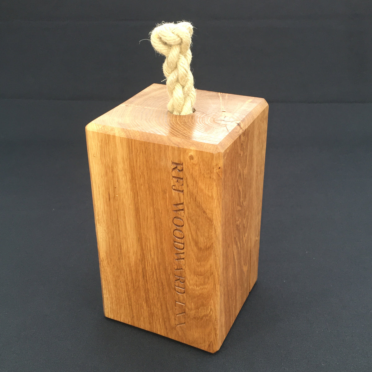 Solid Green Oak Doorstop with Hand Spliced Rope Handle &amp; Rubber Feet (small)