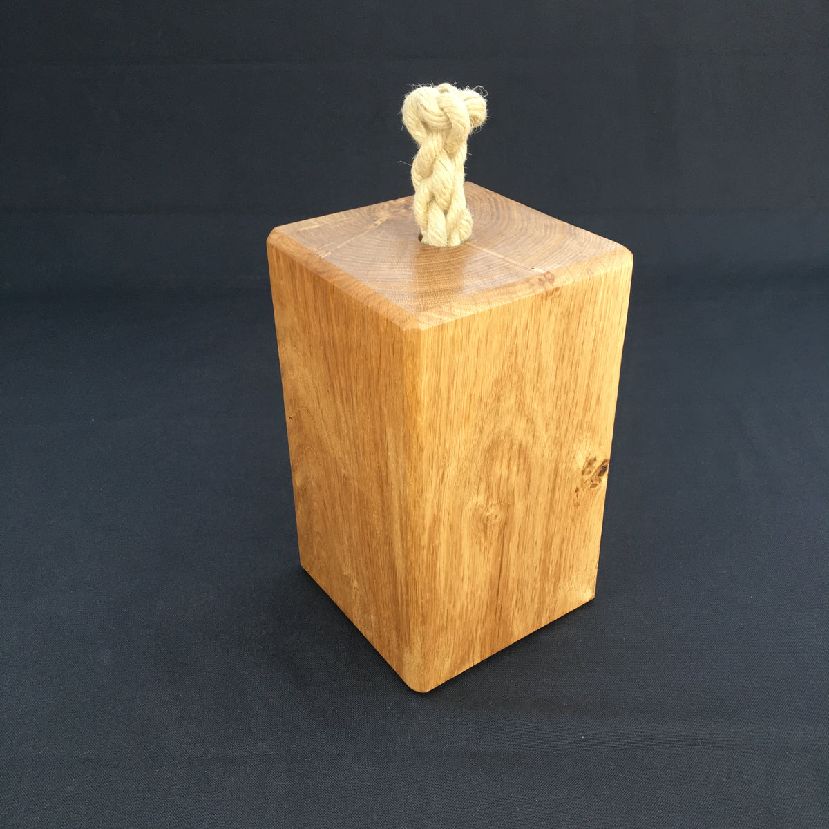 Solid Green Oak Doorstop with Hand Spliced Rope Handle &amp; Rubber Feet (small)