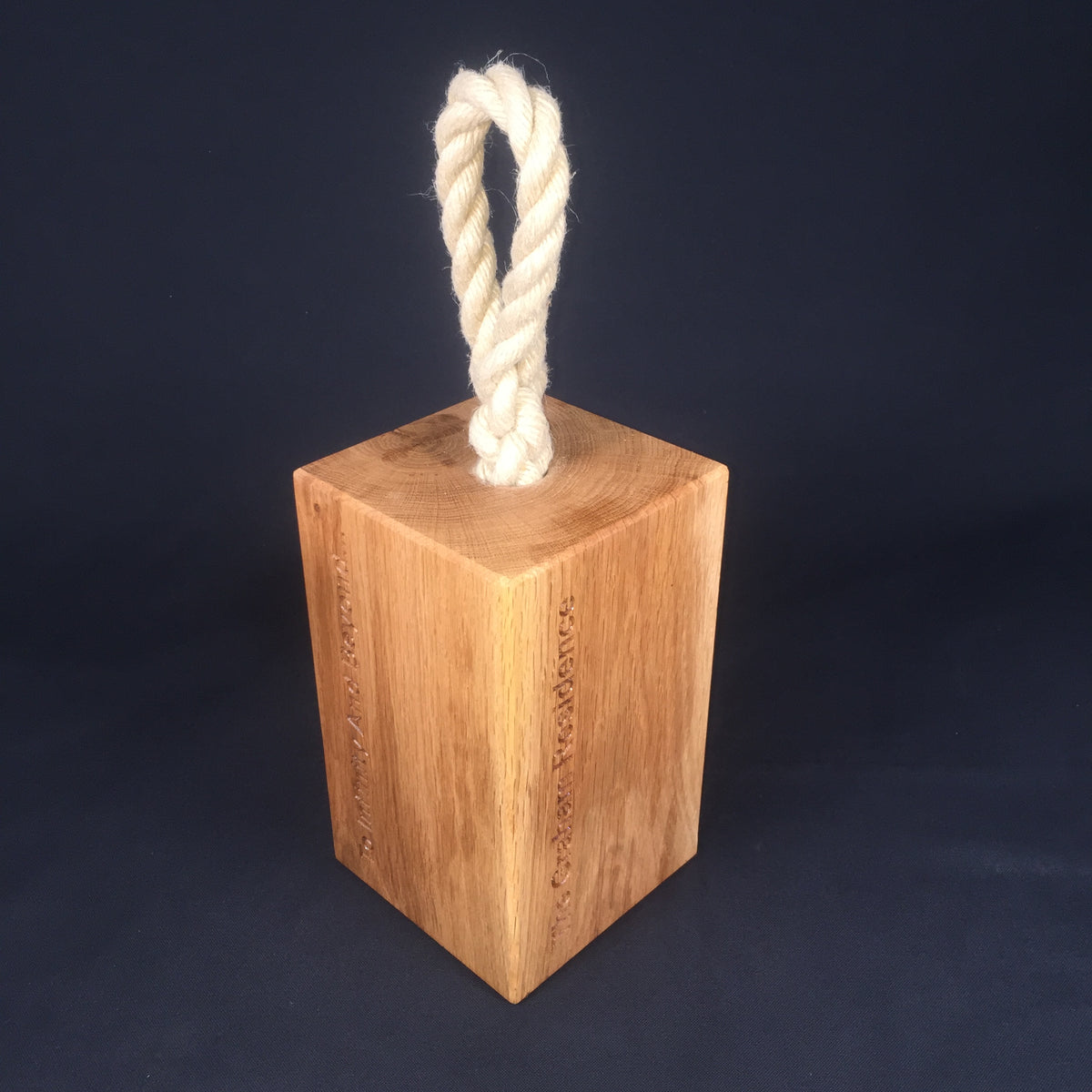 Solid Green Oak Doorstop with Hand Spliced Rope Handle &amp; Rubber Feet (small)