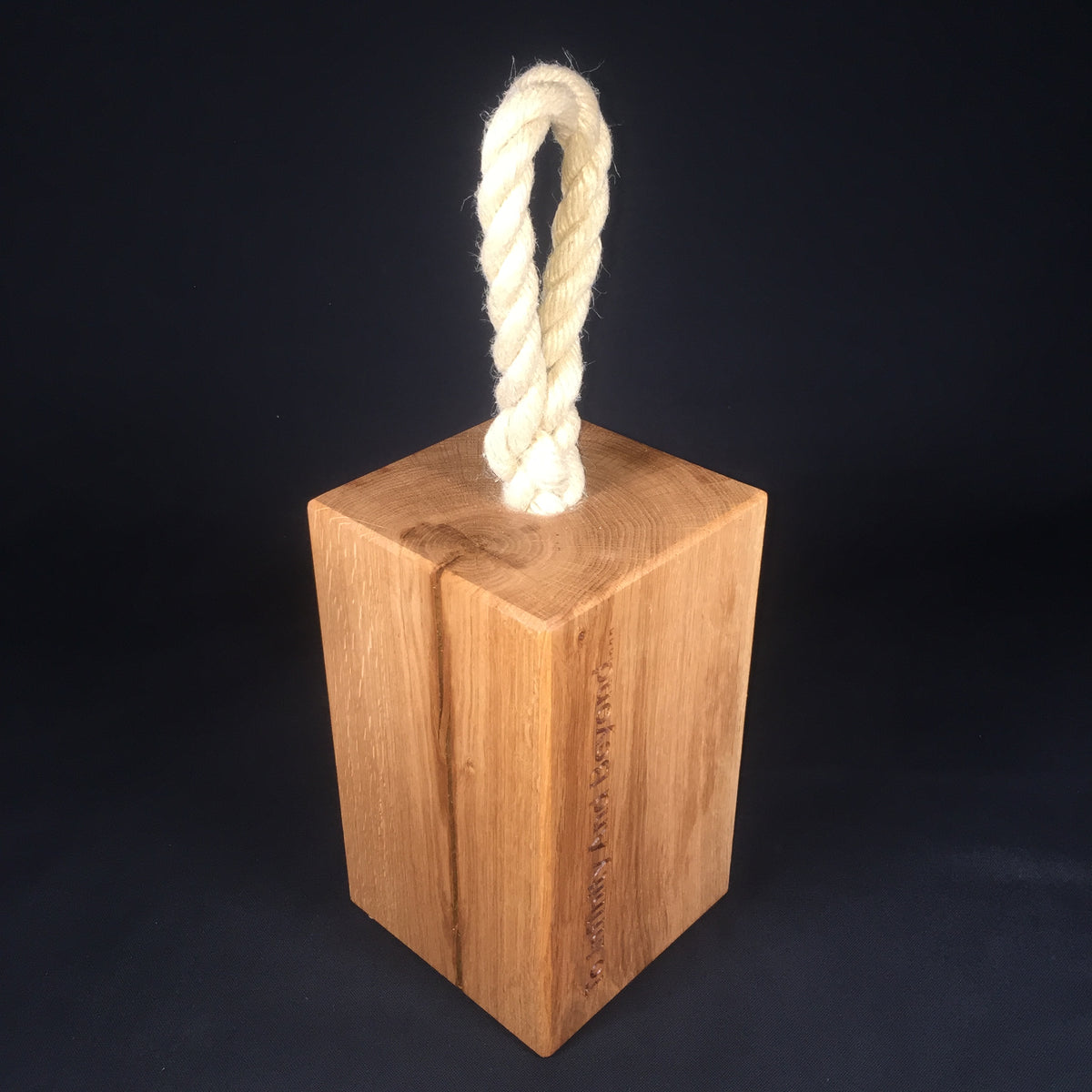 Solid Green Oak Doorstop with Hand Spliced Rope Handle &amp; Rubber Feet (small)