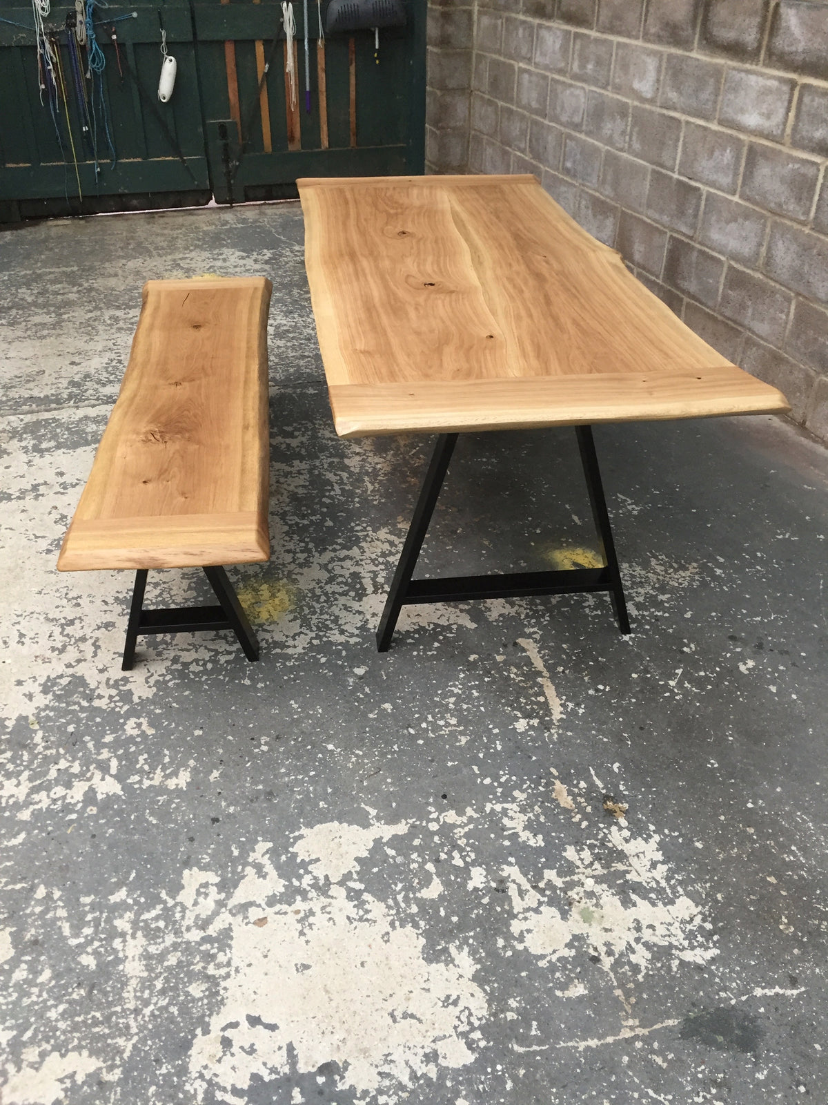 ROSS TABLE AND MARY BENCH Solid English Oak Dining Table and bench set, Natural edged.