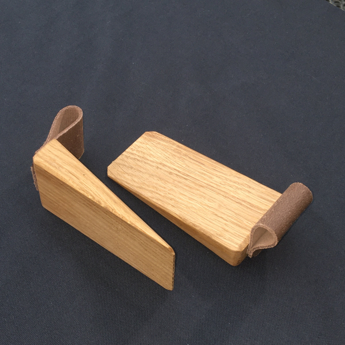 Door Wedges. Solid Oak door wedges with faux leather handle.
