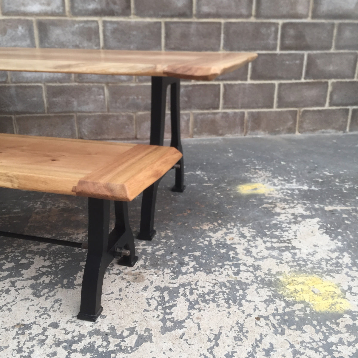 ROSS TABLE AND MARY BENCH Solid English Oak Dining Table and bench set, Natural edged.