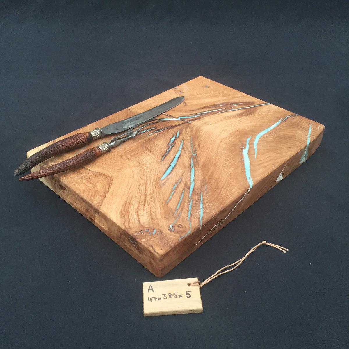 Oak Chopping Board. (Square Edged with resin detailing.)A. 47x38.5x5cm