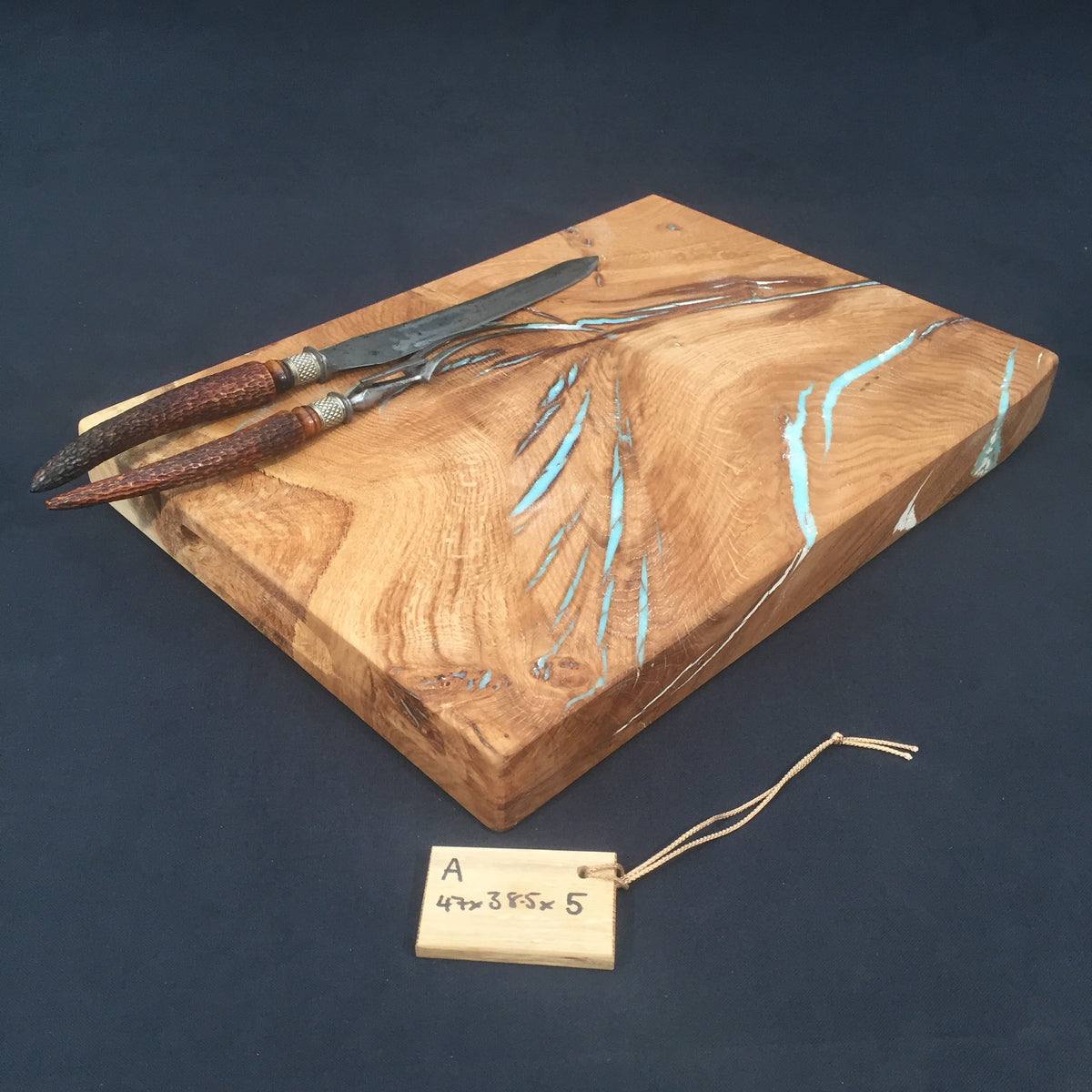 Oak Chopping Board. (Square Edged with resin detailing.)A. 47x38.5x5cm