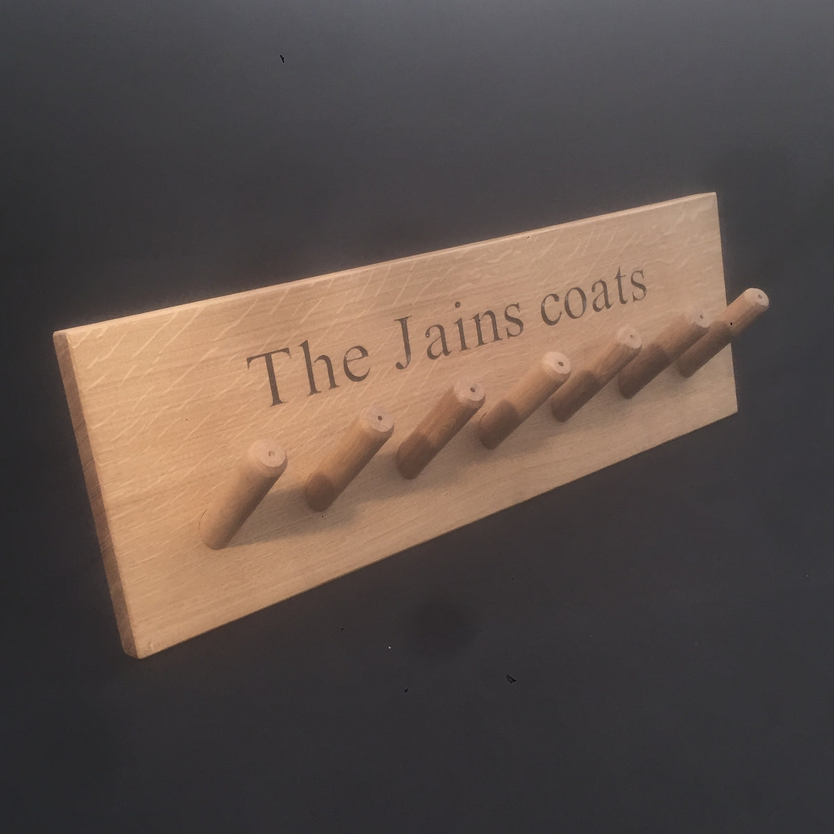 7 PEG Solid Oak Coat Rail