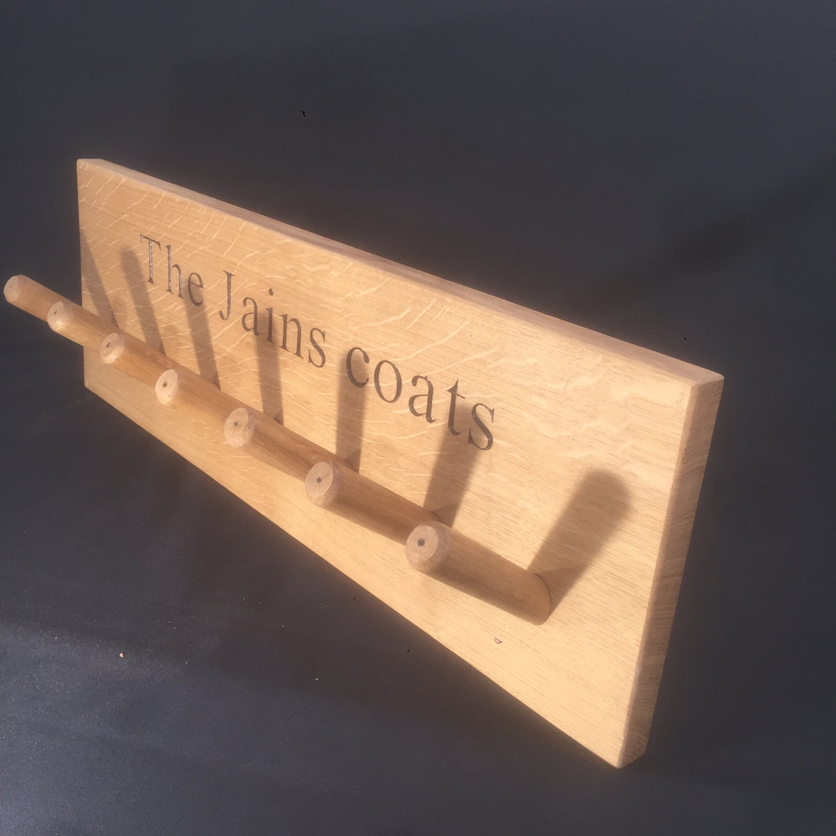 7 PEG Solid Oak Coat Rail