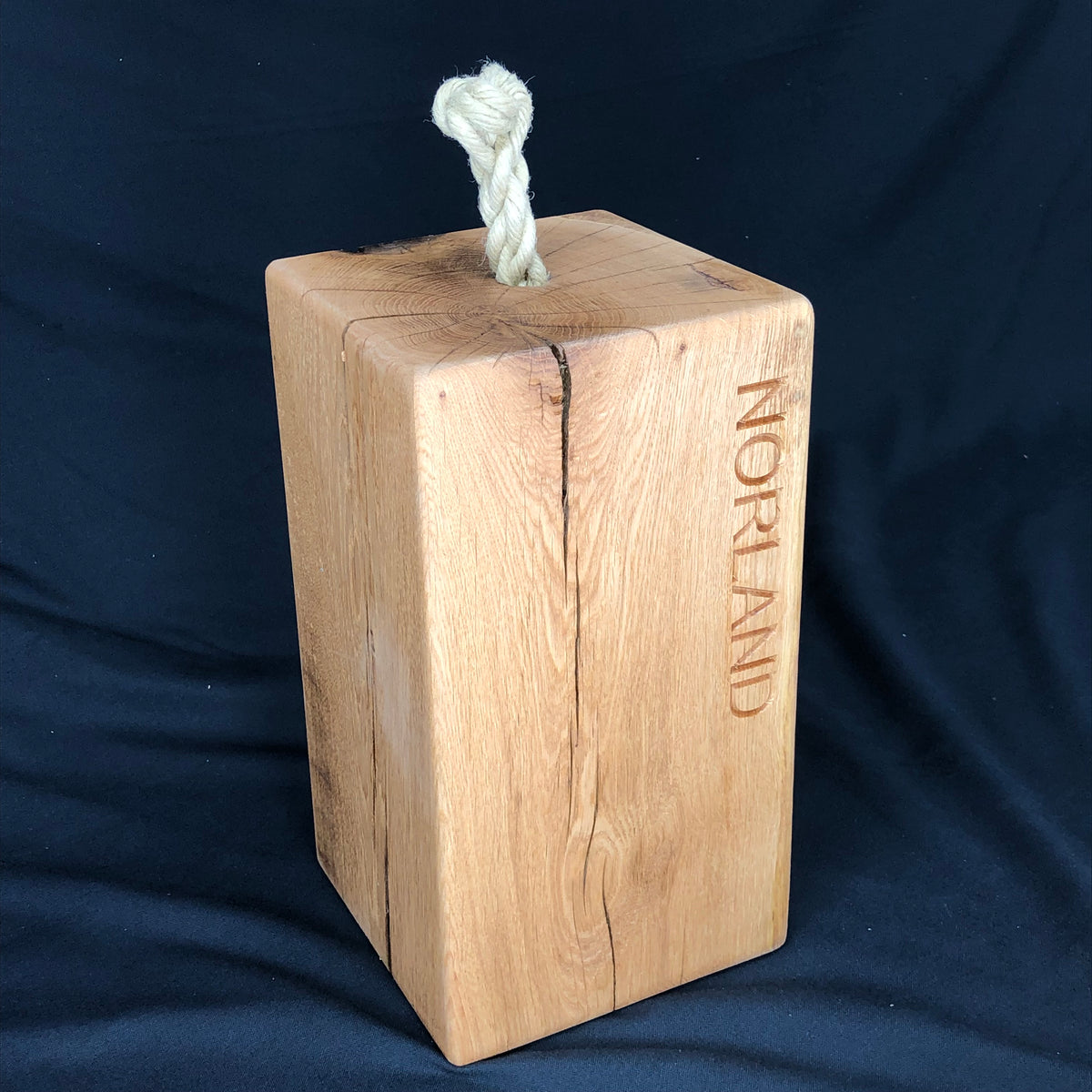 Solid Green Oak Doorstop with Hand Spliced Rope Handle &amp; Rubber Feet (large)