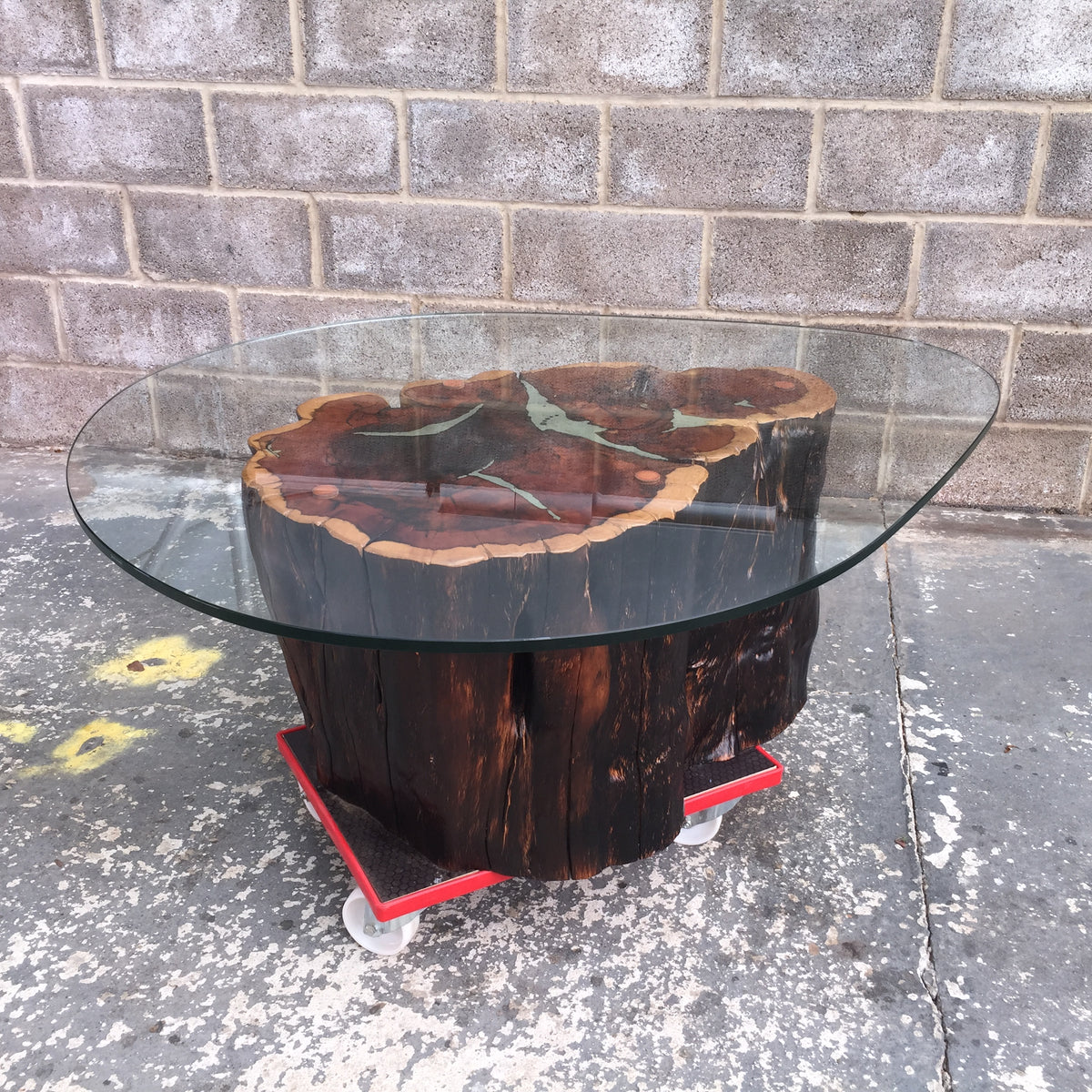 Yew Stump Coffee Table With Tear Drop Glass Top