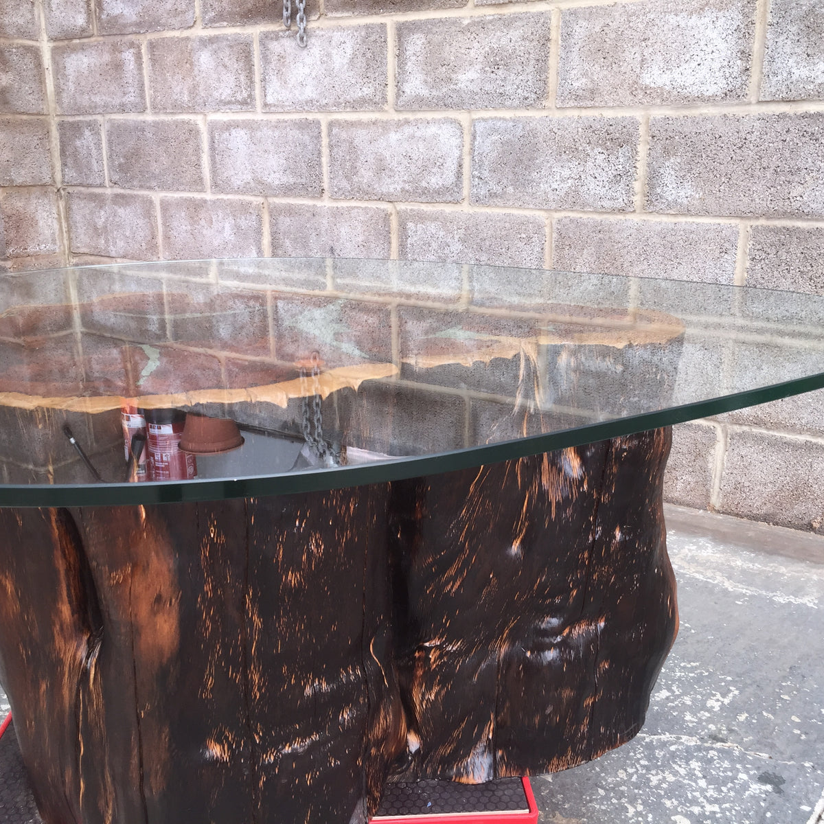Yew Stump Coffee Table With Tear Drop Glass Top