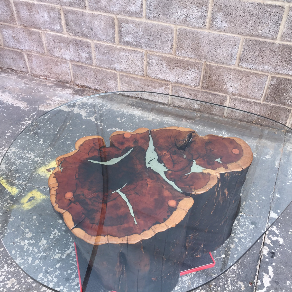 Yew Stump Coffee Table With Tear Drop Glass Top