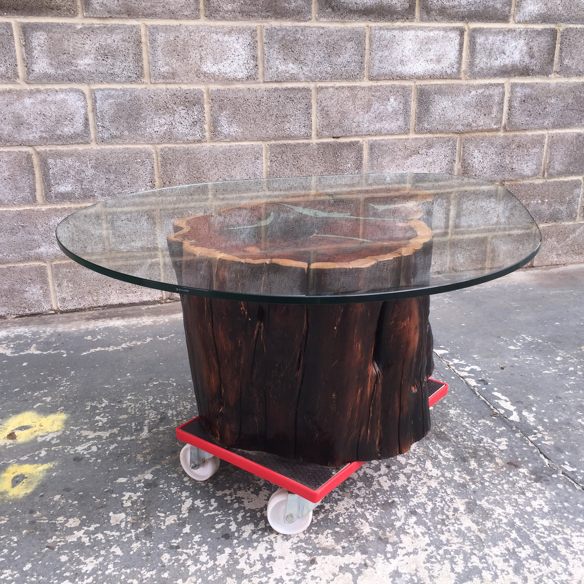 Yew Stump Coffee Table With Tear Drop Glass Top