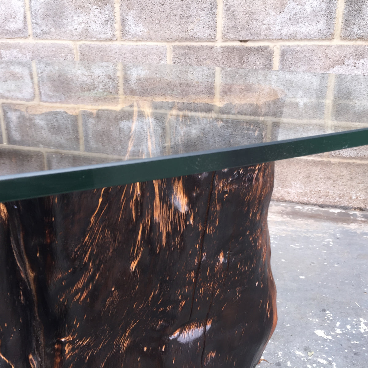 Yew Stump Coffee Table With Tear Drop Glass Top