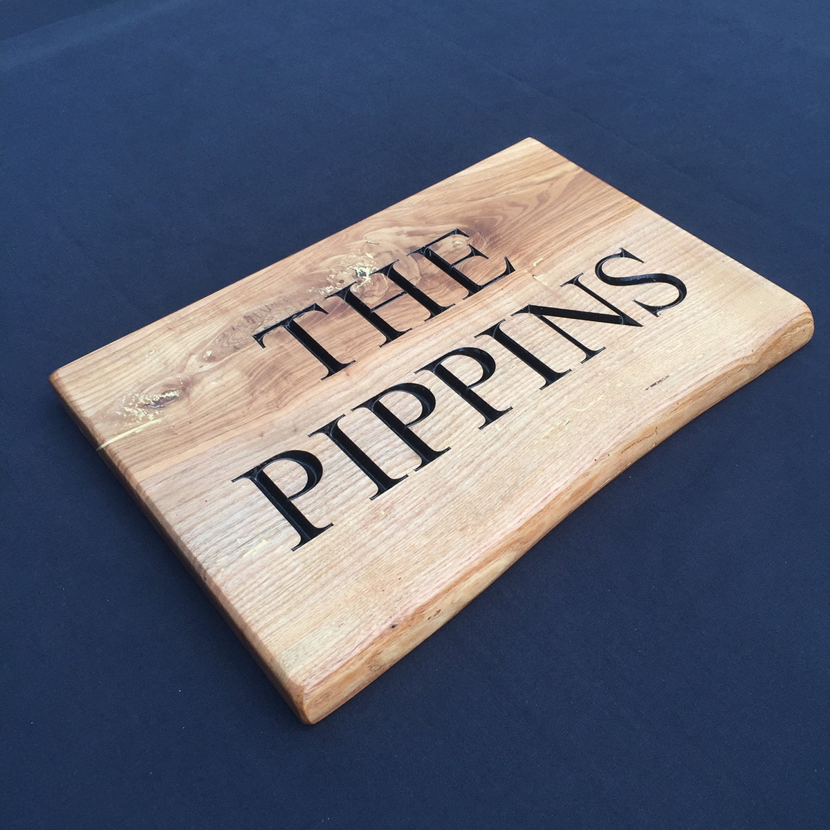 Solid Ash Live Edge House Name Sign (L 37cm : H 25cm : D 2.5cm.)